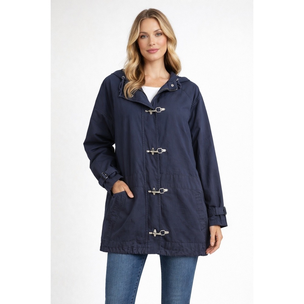 Points West Navy Blue Cotton Hooded Toggle Jacket Lobster Claw Closures L